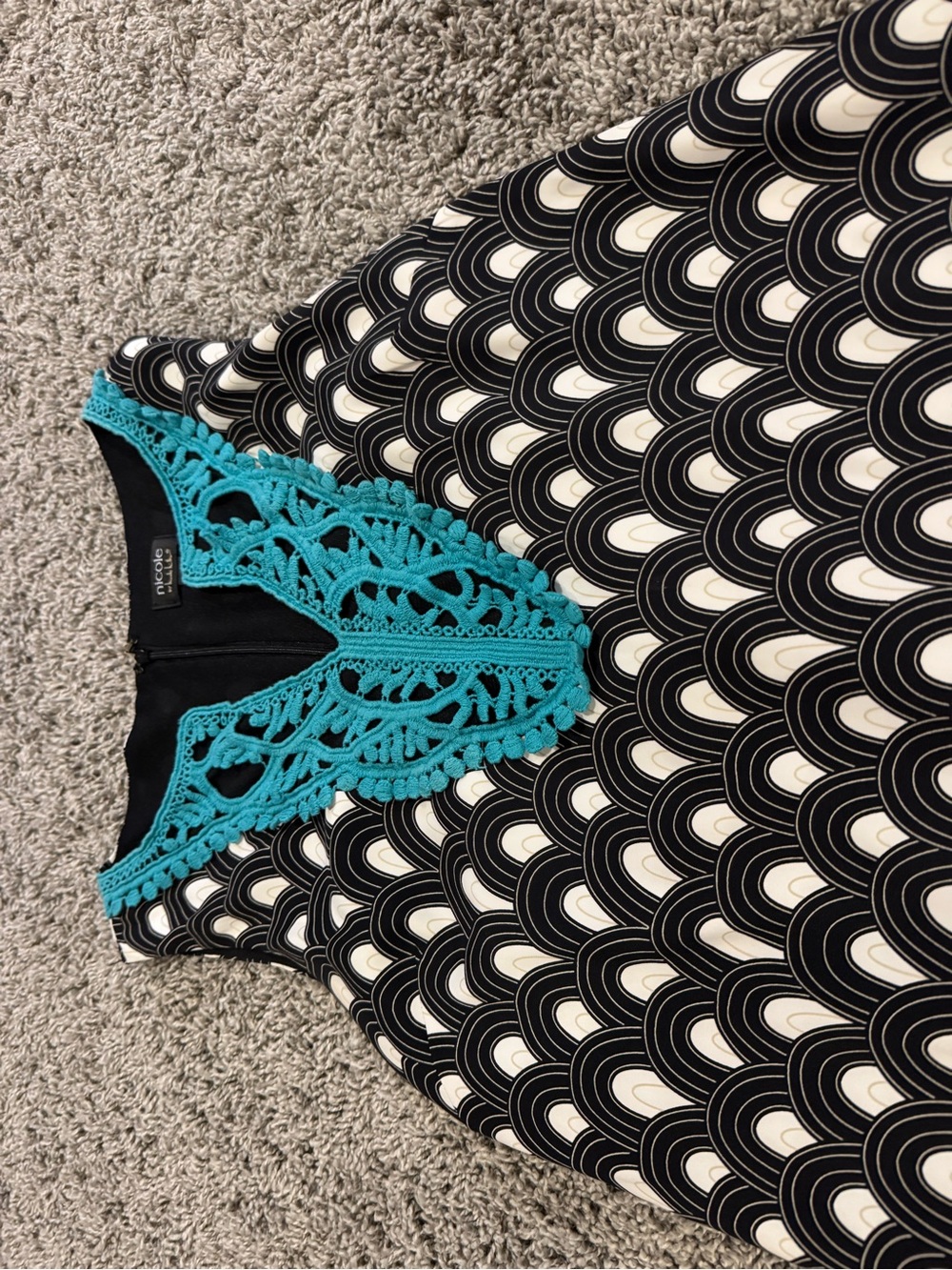 Nicole Miller Black Dress with Teal Crochet Trim - Picture 7 of 7